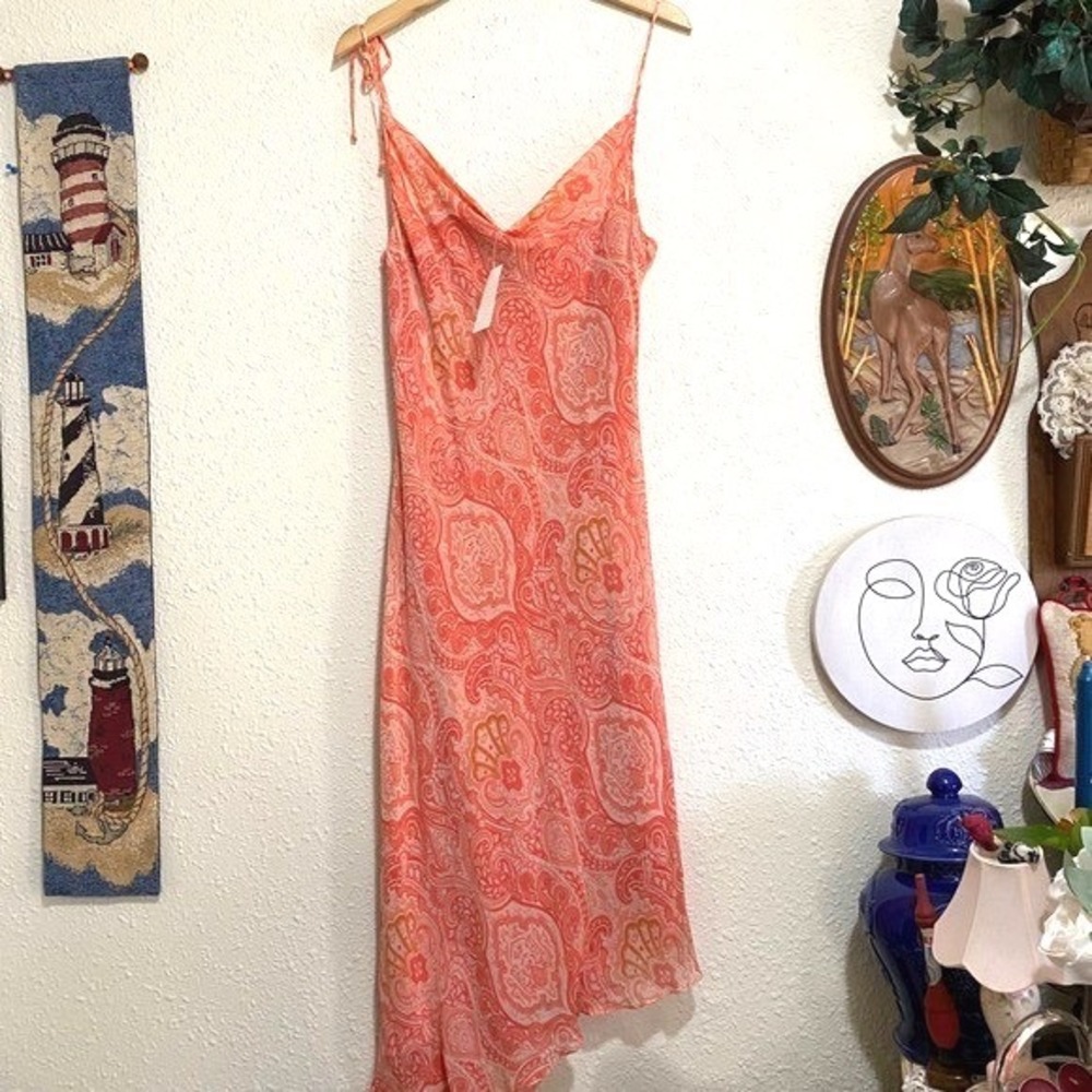 Vtg NWT Banana Republic 14 100% Silk Coral Paisley Dress Midi Y2K fairy cottage - Picture 1 of 10